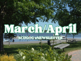 background image of Port Perry boardwalk with overlaid text reading 'March/April Scugog eNewsletter'